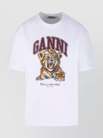 Ganni organic cotton beaded graphic short-sleeve t-shirt