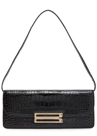 Victoria Beckham Dorian East-west Crocodile-effect Leather Clutch - Black - One Size