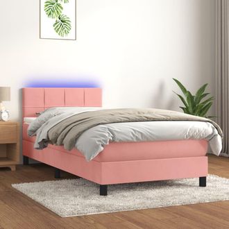 vidaXL Vidaxl - Cama Box Spring Colch&oacute;n Y Led Terciopelo Rosa 100x200 Cm