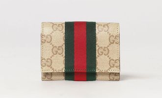 Gucci Portafoglio bifold in jacquard monogram con dettaglio a righe
