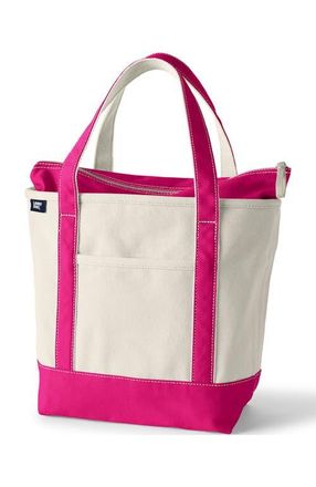 Lands End Zip Top Canvas Tote Bag in Natural/hot Pink at Nordstrom, Size Medium