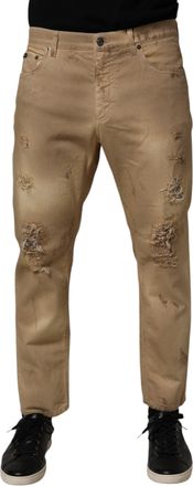 Dolce & Gabbana Beige Cotton Loose Tattered Men Denim Jeans Clothing