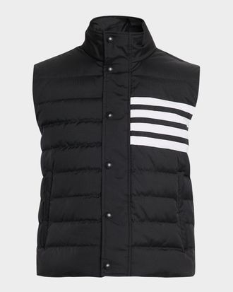 Thom Browne Mens Shiny Ripstop 4-Bar Down Vest