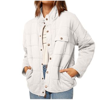 Generic Quilted Coat for Women UK Sale Clearance Winter Thicken Jacket Padded Down Coat Warm Fleece Cotton Coat with Pocket Ladies Lightweight Outerwear Winte