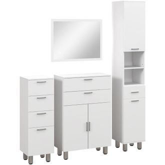 Kleankin Kleankin - Conjunto De Ba&ntilde;o Incluye 2 Mueble Auxiliar De Ba&ntilde;o 1 Columna De Ba&ntilde;o Y 1 Espejo De Ba&ntilde;o Con Luces Led Funci&oacute;n De Memoria Interruptor Blanco