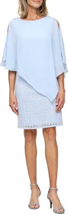 S.L. Fashions Sequin Open Stitch Cocktail Dress with Cape Overlay in Light Blue at Nordstrom, Size 18