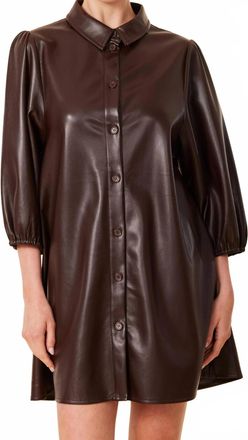 Dolce Cabo Metallic Faux Leather Puff Sleeve Dress In Coffee