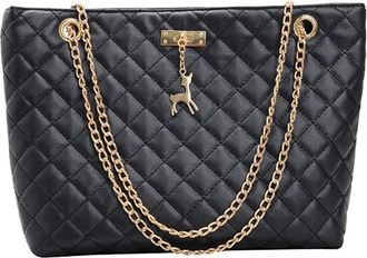 Generic Fashion PU Leather Handbags Practical Large Capacity Top-handle Bags Shopping Tote for Women Girl Outdoor Shopping (Black)