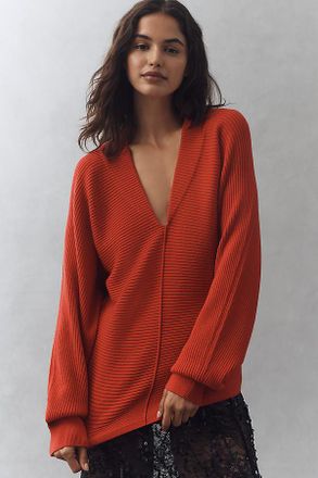 Maeve Plunge-Neck Seamed Sweater
