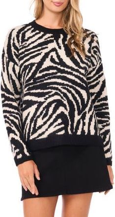 Vince Camuto Zebra Jacquard Crewneck Sweater in Rich Black at Nordstrom Rack, Size X-Small P