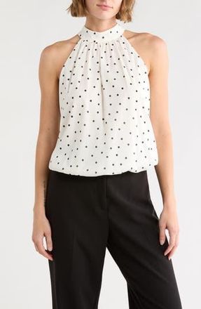 Alice & Olivia Maris Halter Neck Stretch Silk Top in Cutie Polka Dot Antique White at Nordstrom Rack, Size X-Small