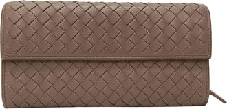 Bottega Veneta Pre-owned Womens Intrecciato Continental Long Wallet in Brown Leather - Purple - One Size