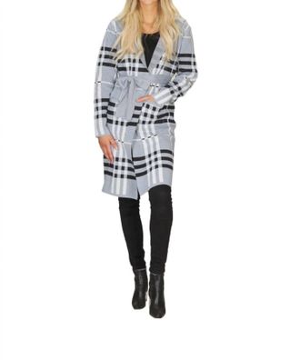 Papillon Check Hooded Cardigan In Grey