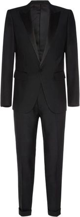 Dsquared2 Zwarte Zijde en Wollen Avondjurk - Heren - Business pakken - Zwart - 3XL - Wol - Kostuums