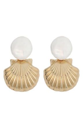 Panacea Freshwater Pearl & Shell Drop Earrings in White at Nordstrom