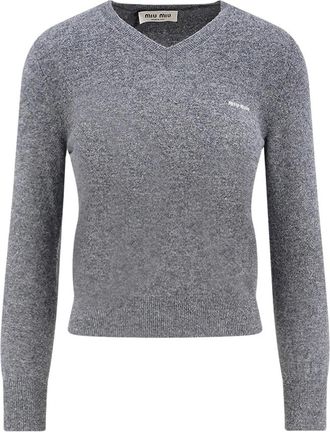 Miu Miu Slim-fit V-neck Trui - Dames - V-hals truien - Grijs - S - Wol - Truien & Vesten