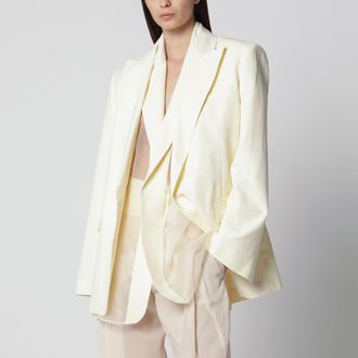 Sportmax Double-collar blazer in viscose blend, yellow