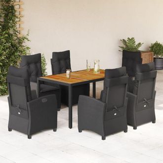 vidaXL Set De Comedor De Jard&iacute;n 7 Pzas Y Cojines Rat&aacute;n Sint&eacute;tico Negro Vidaxl