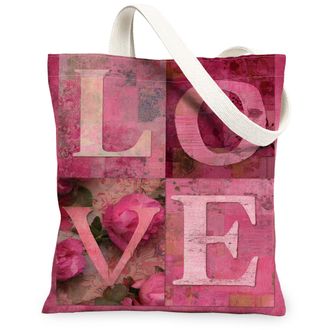 Generic Love Floral Canvas Tote Bags, Elegant Flower Design Reusable Shopping Bags, Romantic Vintage Lightweight Washable Shoulder, Peach, 13x15 Inch