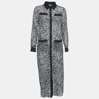Moschino Boutique Moschino Black & White Printed Silk Blend Buttoned Front Midi Dress