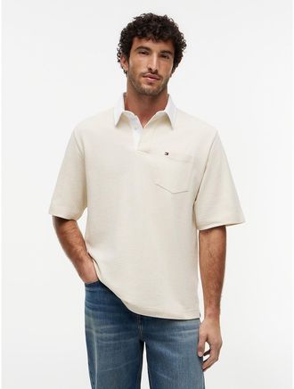 Tommy Hilfiger Mens Oversized Fit Crepe Jersey Rugby Polo - Beige - XL