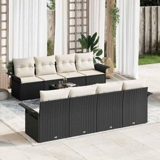vidaXL Conjunto De Sof&aacute; De Jard&iacute;n 9 Pcs Negro Polirat&aacute;n Vidaxl