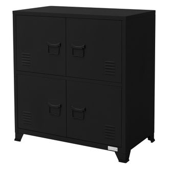 ML Design Ml-design - Archivador De Oficina 75x40x80,5 Cm Acero Negro Armario Independiente Con 4 Patas Mesita Auxiliar Met&aacute;lica Con 4 Puertas Y 2 Compartimento