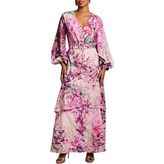 Coast Floral Print Chiffon Belted Midaxi Dress in Pink at Nordstrom, Size 10P