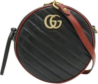 Gucci Pre-owned Cross Body Bags, female, Black, Size: ONE SIZE Pre-owned GG Marmont Quilted Leather Round Shoulder Bag
