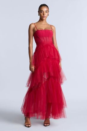 BCBGeneration Oly Tiered Ruffle Tulle Evenin in Chilli Pepper at Nordstrom, Size 12