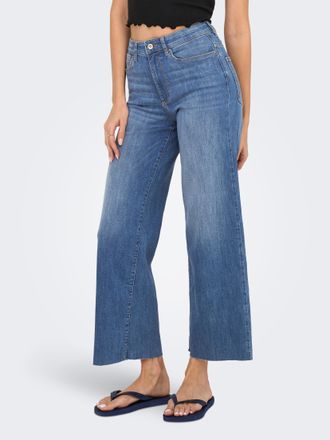 Only High-waist-Jeans ONLY ONLANN-MADISON HW CROP WD DNM SOO618NOOS, Damen, Gr. XS (34), L&auml;nge 32, blau (medium blau denim), Denim/Jeans, Obermaterial: 86%