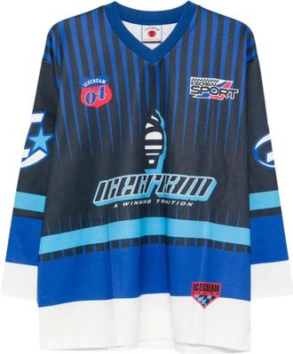 Icecream Graphic Stripe V-neck Top - Heren - Longsleeves - Blauw - L - Tops