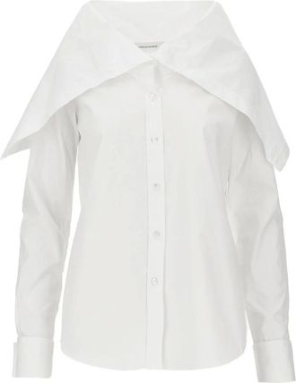 7 For All Mankind Overhemd met hoge hals en lange mouwen - Dames - Blouses & Shirts - Wit - Maat: S Katoen
