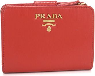 Prada Red Color Leather Wallet (Bi-Fold) (Pre-Owned)