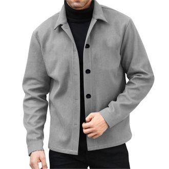 Generic Mens Wool Coat Long Sleeve Casual Smart Business Jackets Spring Autumn Classic Button Down Lightweight Jacket Regular Fit Turn-Down Collar Outerwear S