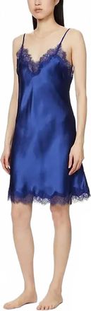 Sainted Sisters Scarlett Lace-Trim Silk-Satin Chemise In Midnight Bloom