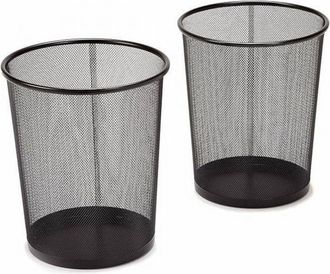 OEM Juego De 2 Cubos De Basura, De Malla De Acero, Dise&ntilde;o Redondo, Capacidad De 22,7 Litros, Color Negro, Para El Hogar, La Oficina O El Garaje