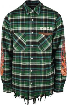Amiri Geruite katoenen overshirt - Heren - Zomerjassen - Groen - S - Katoen - Jassen