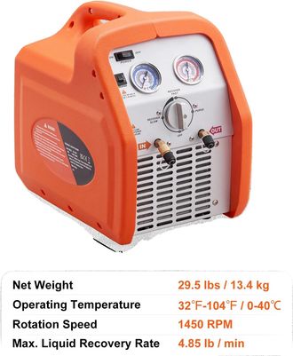 OEM Recuperador De Refrigerante, Alta Eficiencia, Dise&ntilde;o Port&aacute;til, 3/4 Hp, Color Naranja