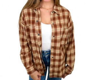 Hem & Thread Long Sleeve Classic Plaid Flannel Button-Up Shirt In Rust Orange
