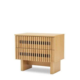 Koketto Home Mesita de noche 2 cajones en roble con varillas de madera maciza