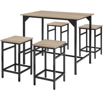 TecTake Dining Table With 4 Bar Stools Edinburgh in Light Oak | Size: 4 Person