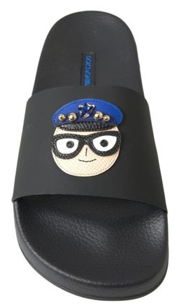 Dolce & Gabbana Womens Black Slides Sandals Beach Saint Barth Shoes Leather Top