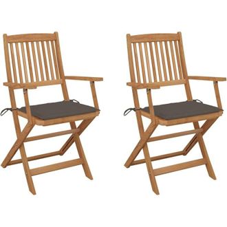 vidaXL Sedie da Giardino Pieghevoli 2 pz con Cuscini Massello Acacia vidaXL