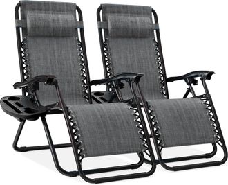 Best Choice Products Set of 2 Zero Gravity Lounge Chair Recliners for Patio, Pool w/ Cup Holder Tray