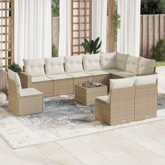 vidaXL Set De Sof&aacute;s De Jard&iacute;n 11pzas Con Cojines Rat&aacute;n Sint&eacute;tico Beige Vidaxl