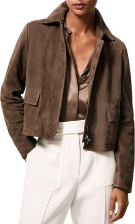 Reiss Drew Crop Suede Jacket in Taupe Neutral at Nordstrom, Size 8 Us