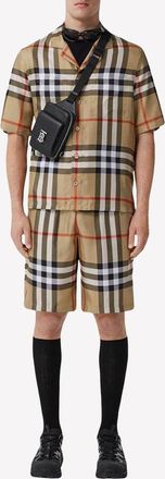 Burberry Mens Short Sleeve Silk Shirt - Tan - Size Medium