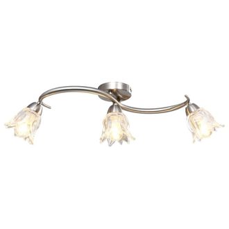 Berkfield Home Ceiling Lamp with Transparent Glass Shades for 3 E14 Bulbs Tulip in Silver