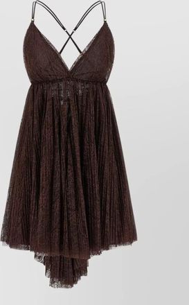 Elisabetta Franchi lace mini dress v neck asymmetrical